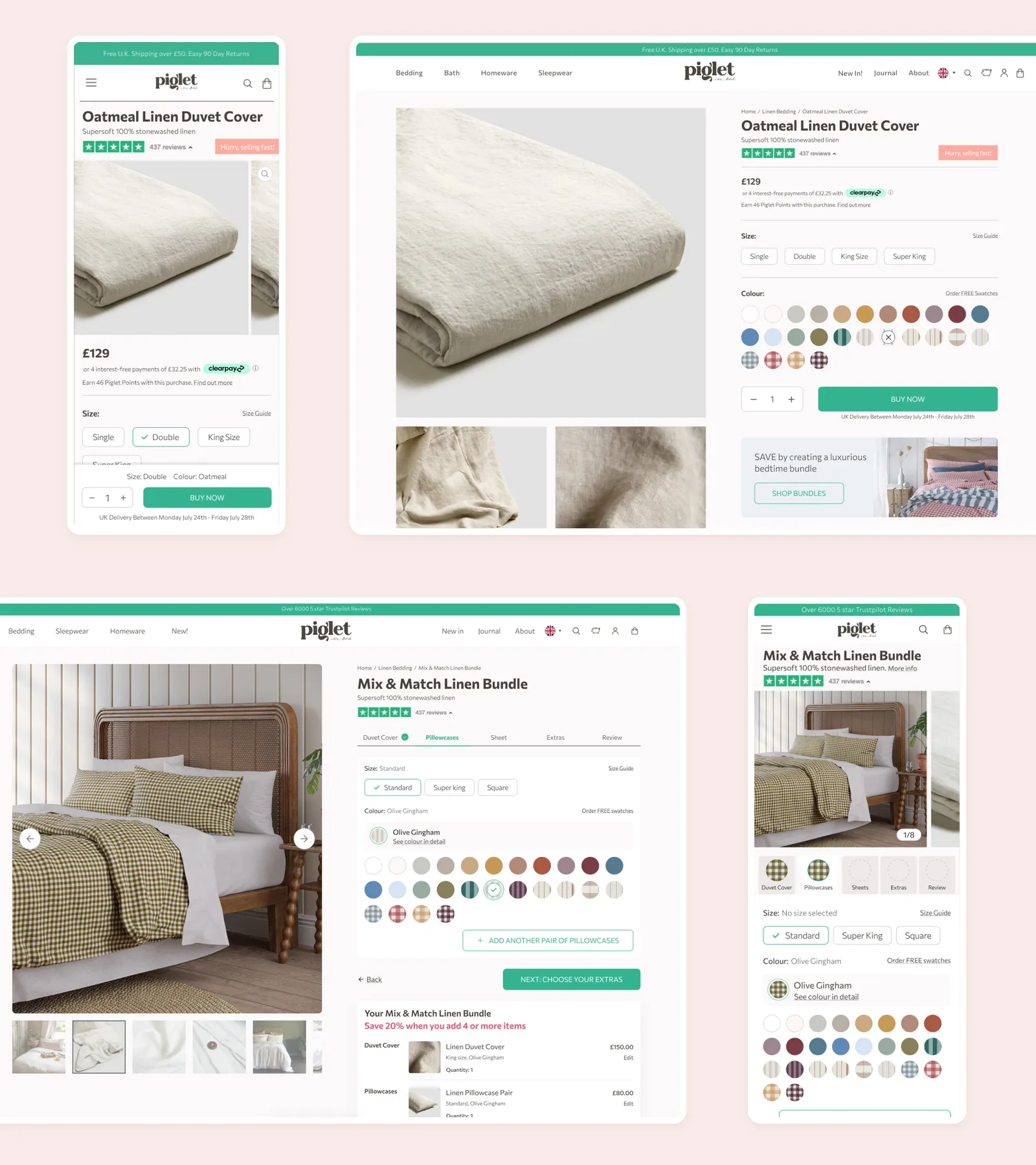 Screenshot of the Piglet in Bed website overview